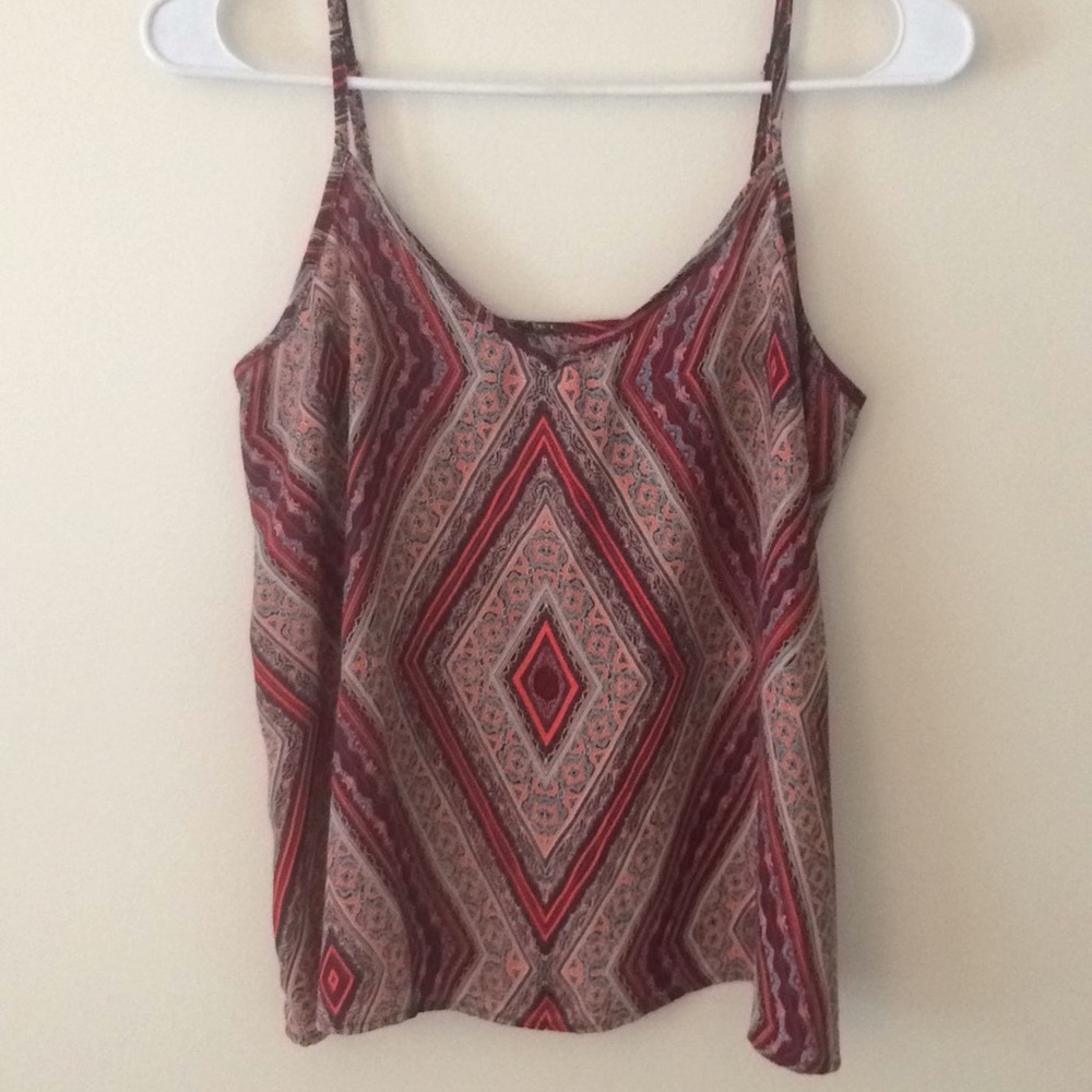 Patterned, thin-strapped tank.